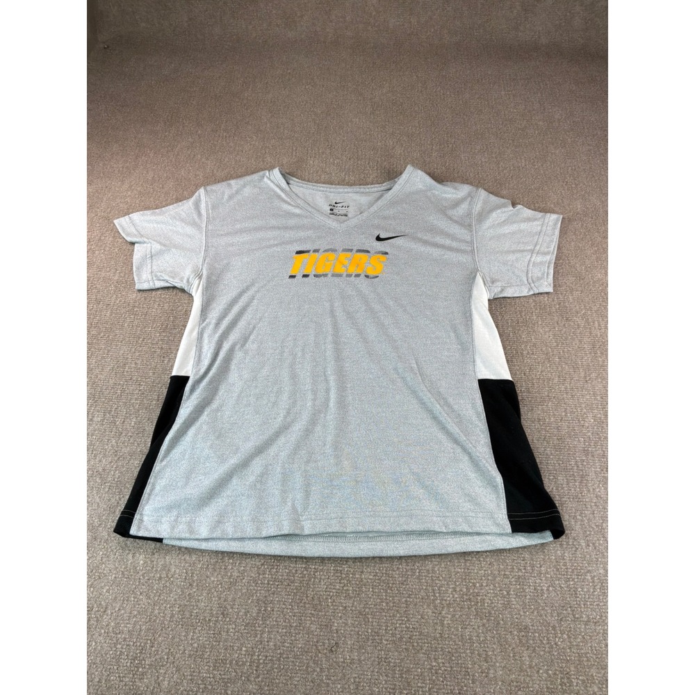 Nike Dri-FIT Tigers T-Shirt Mens Medium Gray V-Neck Athletic Short Sleeve Top